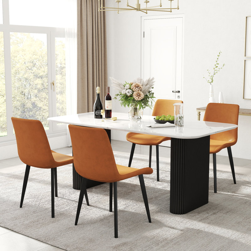 Ensemble de table de salle à manger à double piédestal 70,07 po Modern, Ensemble de cinq pièces : table, quatre chaises, Brun