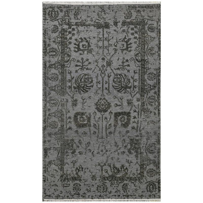 Tapis vert et noir noué à la main de haute qualité
