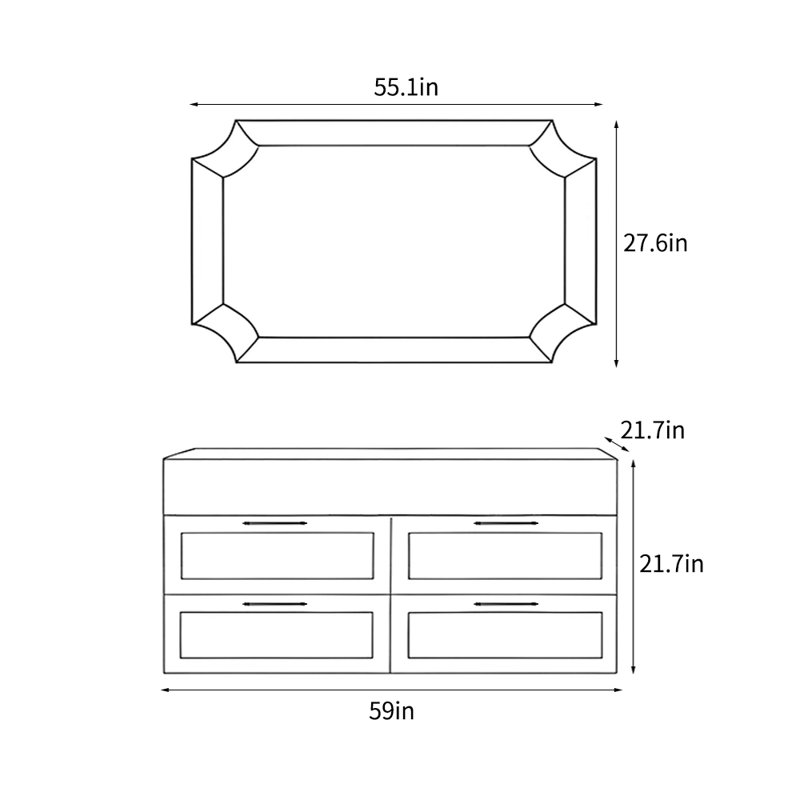 Armoire de salle de bain à la française, H 21,7 po x l 59 po x P 21,7 po, Noir