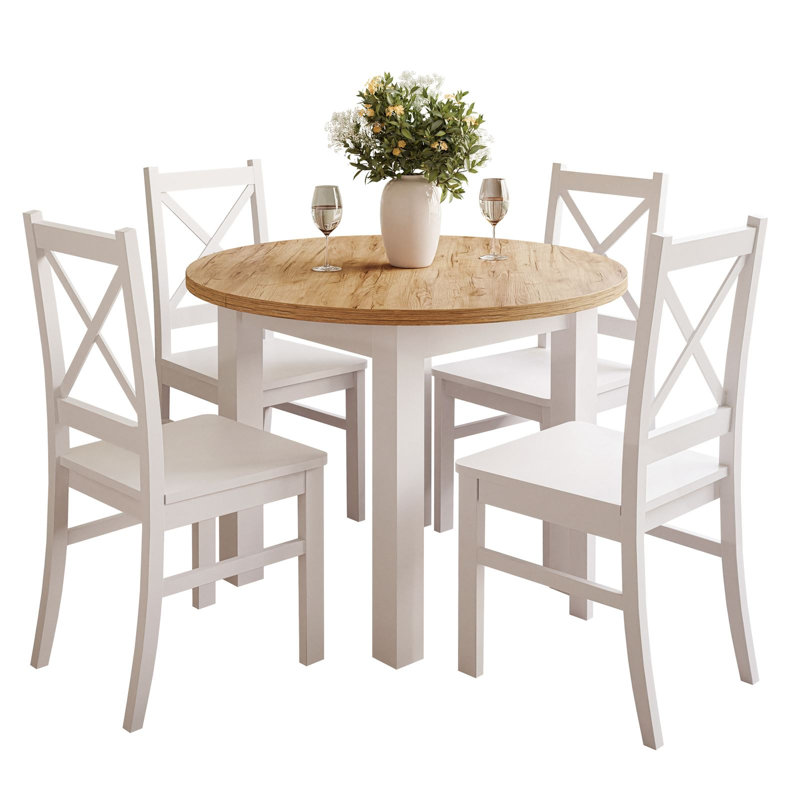 Dining Set, Extendable Dining Table, White;  White/ Golden Kraft Oak
