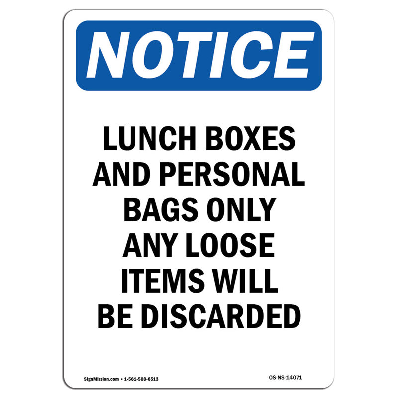 Lunch Boxes and Personal Bags Sign