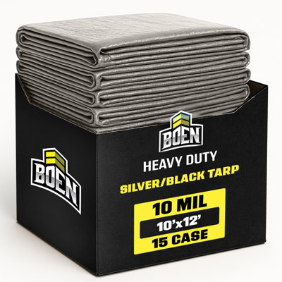 10 ft x 12 ft Silver/Black Tarp, 15-Pack, 10 Mil Thick Waterproof Heavy Duty Cover, Rip Proof Tarps, Thick Weave Material, UV Resistant for Tarpaulin Canopy Tent, Boat, RV or Pool Cover