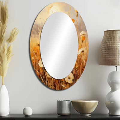 Golden Meadows - Grand miroir mural ovale sur métal