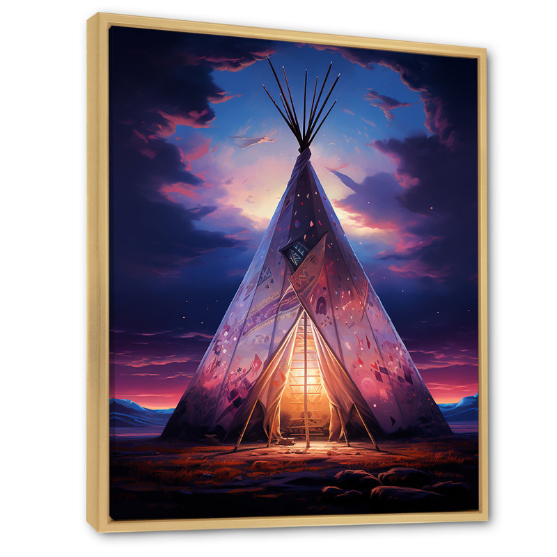Native Tipi Sacred Visions - Imprimé, H 32 po x l 24 po x P 1 po, Cadre naturel flottant