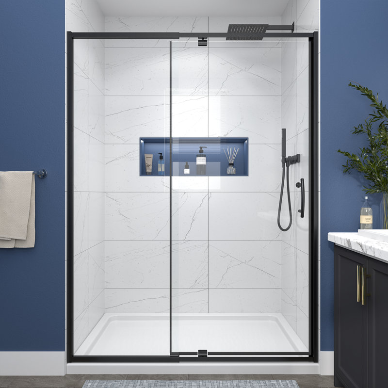 50-54" Wide X 71" High Pivot Semi-Frameless Shower Door With Clear Glass