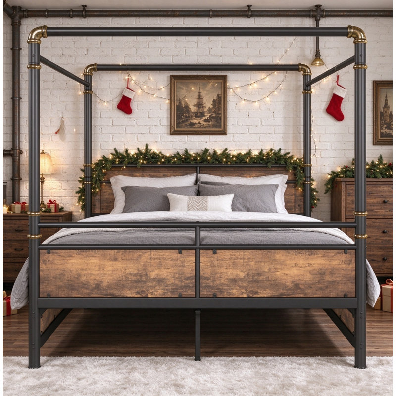 Queen Drawer Canopy Standard Bed with Mattress with Bookcase with Desk with Trundle Bed with Shelves