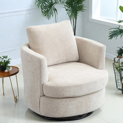 Swivel Accent Chairs, Beige Chenille Modern Compact Chair For Home