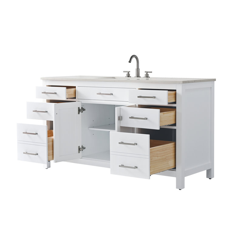 Trevor 60" W Single Vanity, White/Brushed Nickel