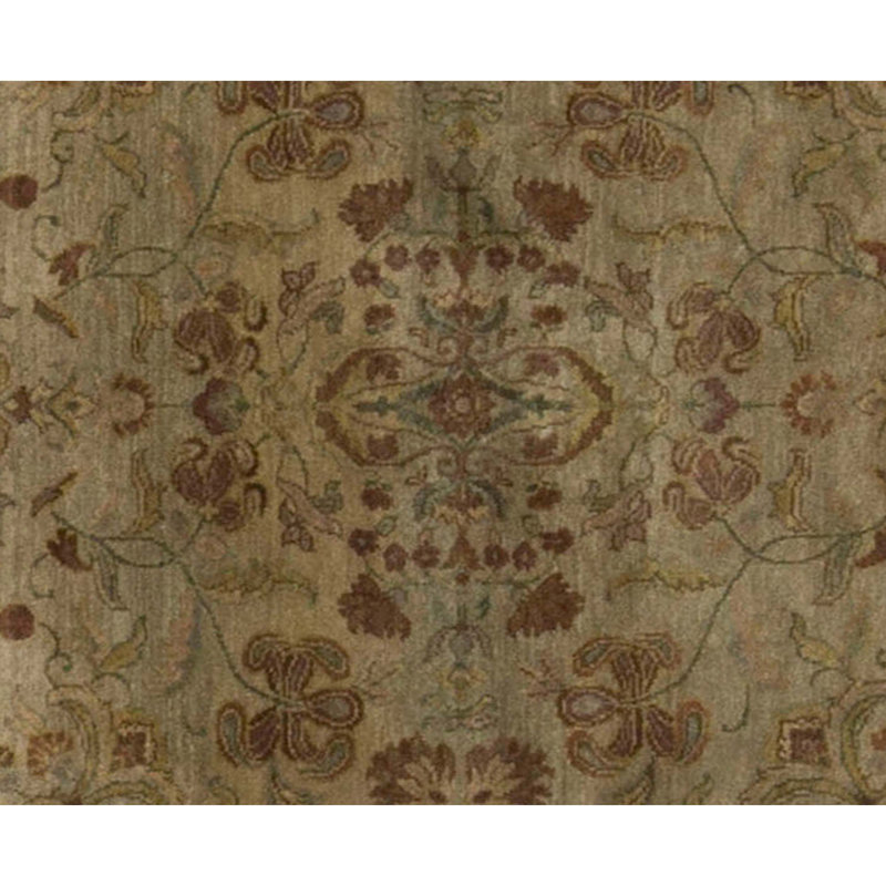Tapis rond vert et brun noué à la main de haute qualité