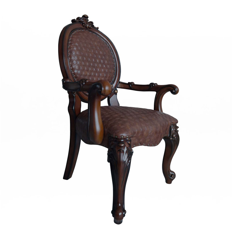 Chaise avec accoudoirs avec garniture cloutée (ensemble de 2), Cerisier, Cerisier
