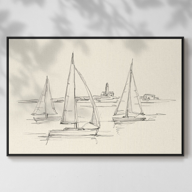 «Coastal Contour S Croquis II», peinture sur toile encadrée, H 27 po x l 41 po x P 2 po, Cadre noir
