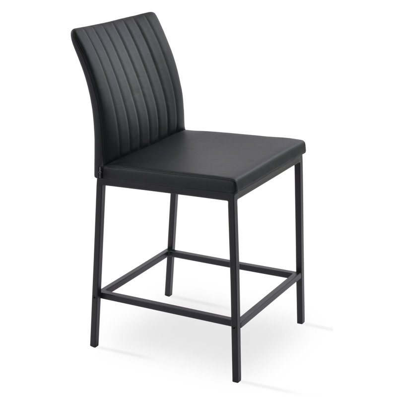 Tabouret de bar et de comptoir en métal Zeyno, Poudre noire, Blanc, Tabouret de bar (siège d'une hauteur de 29 po)