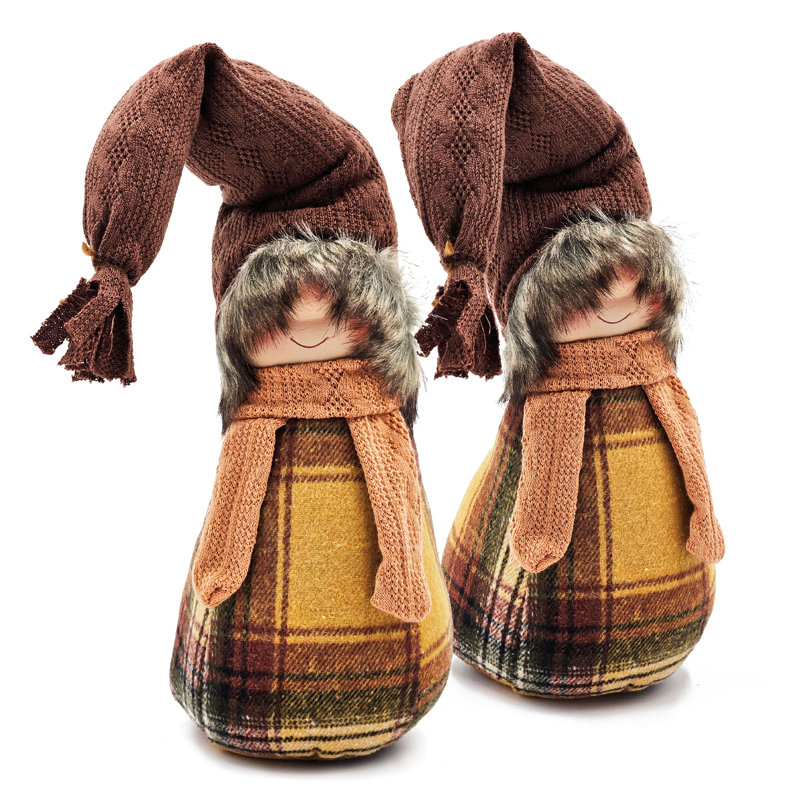 Ensemble de 2 gnomes de récolte d'automne avec chemises à carreaux et chapeaux enroulés, 18,9 po de hauteur