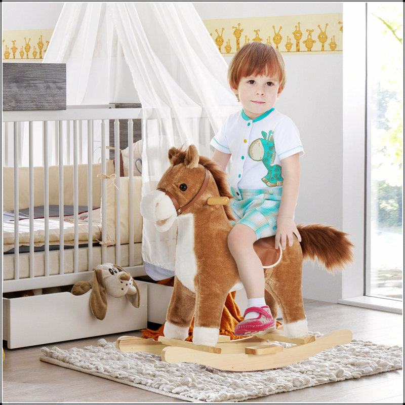 Cheval à bascule interactif en peluche avec des chaises berçantes en bois