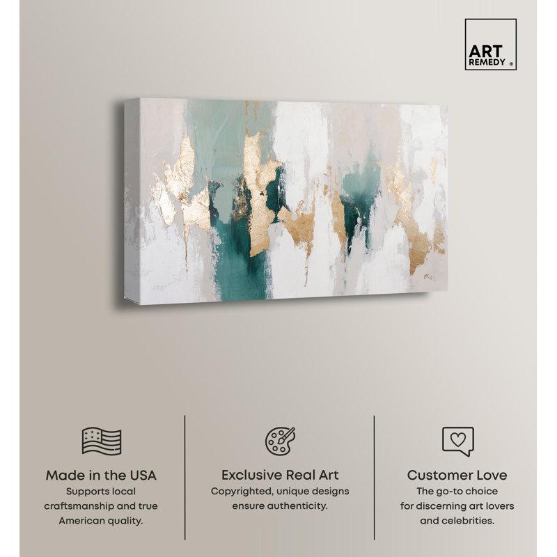 Aurora in Motion II Gold and Teal Abstract Canvas Art