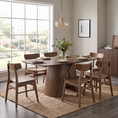 70" Wooden  Dining Table With 6 Pcs Wood Kitchen Dining Chairs