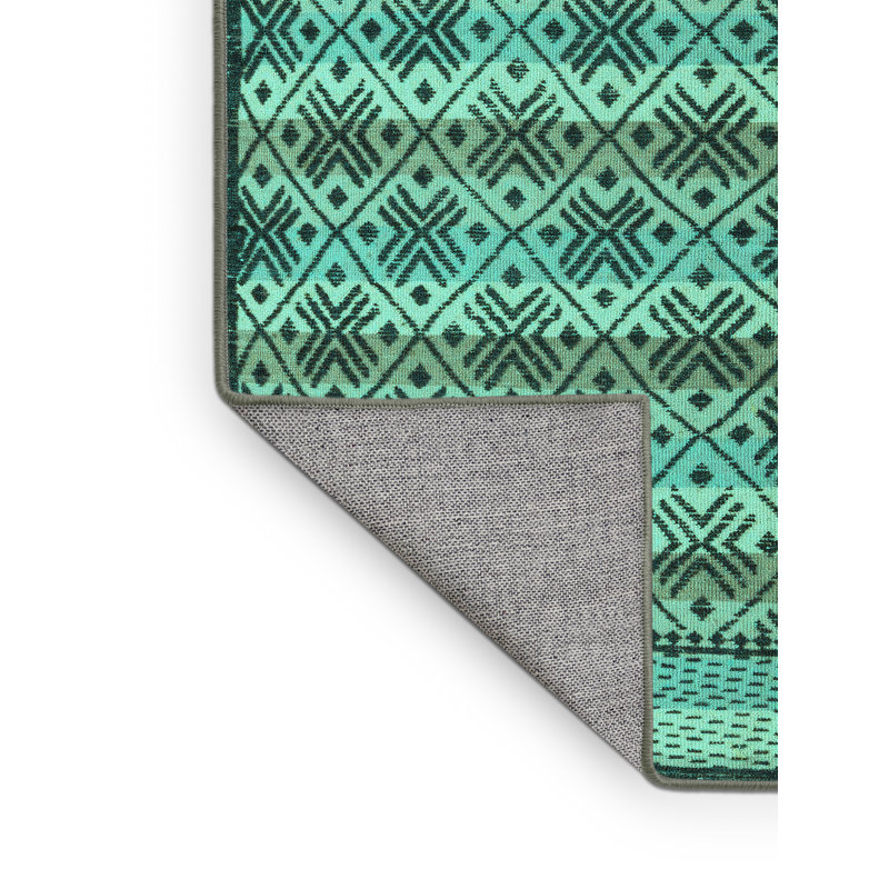 Tapis turquoise lavable à la machine Abstract 5358, Rectangle 7 pi x 9 pi