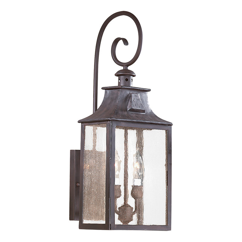 Lanterne murale d'extérieur en bronze à 2 ampoules Newton, H 23 po x l 8,75 po, Incandescent, Martelée transparente