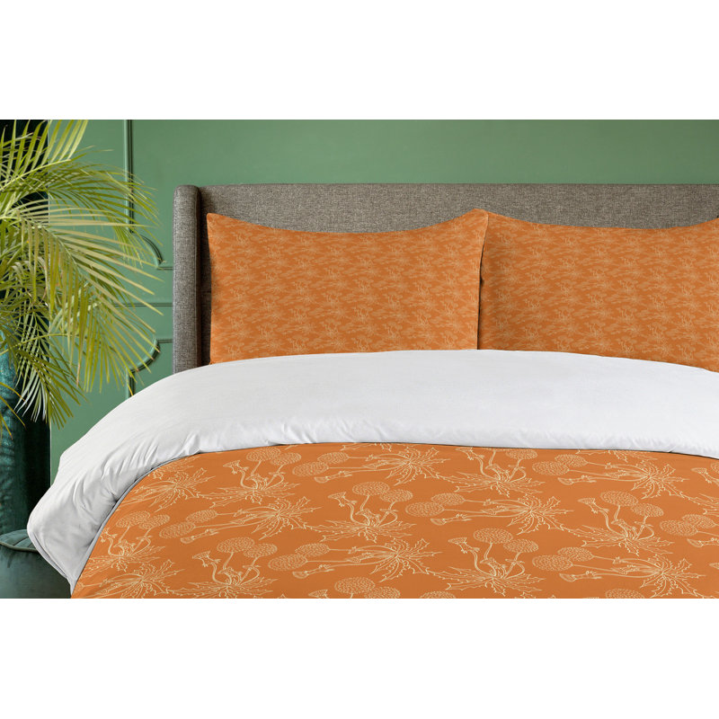 Burnt Orange Floral Queen Duvet Cover Set with Pillow Shams