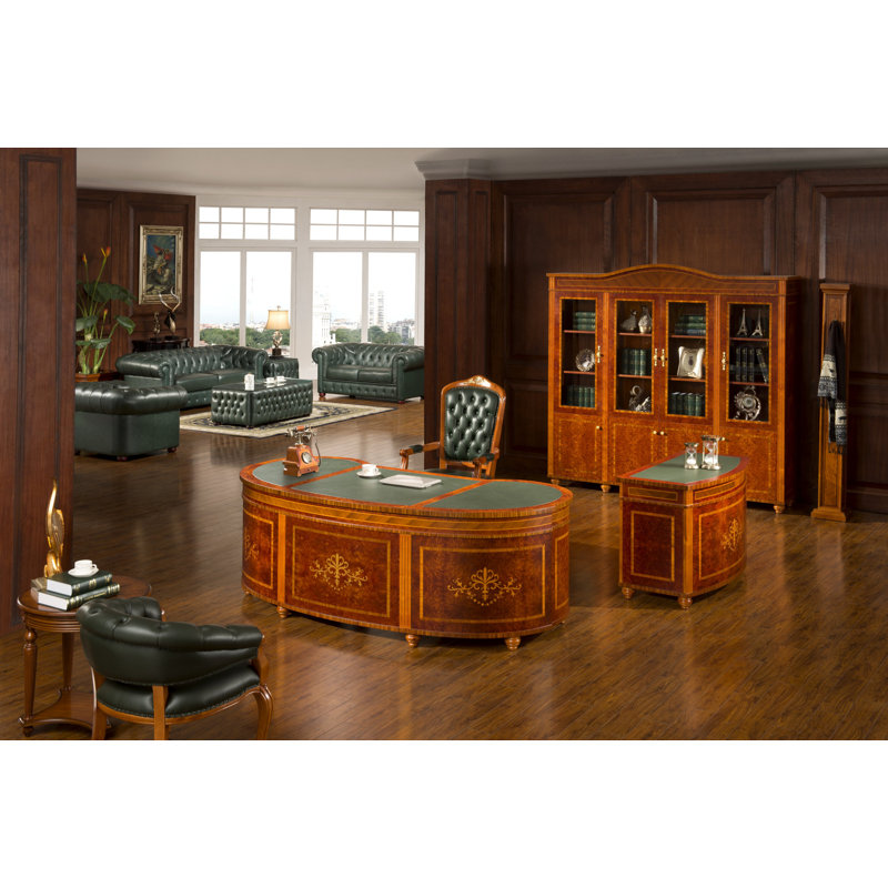 2 Piece Solid Wood Rectangular Executive Desk Office Set with Chair