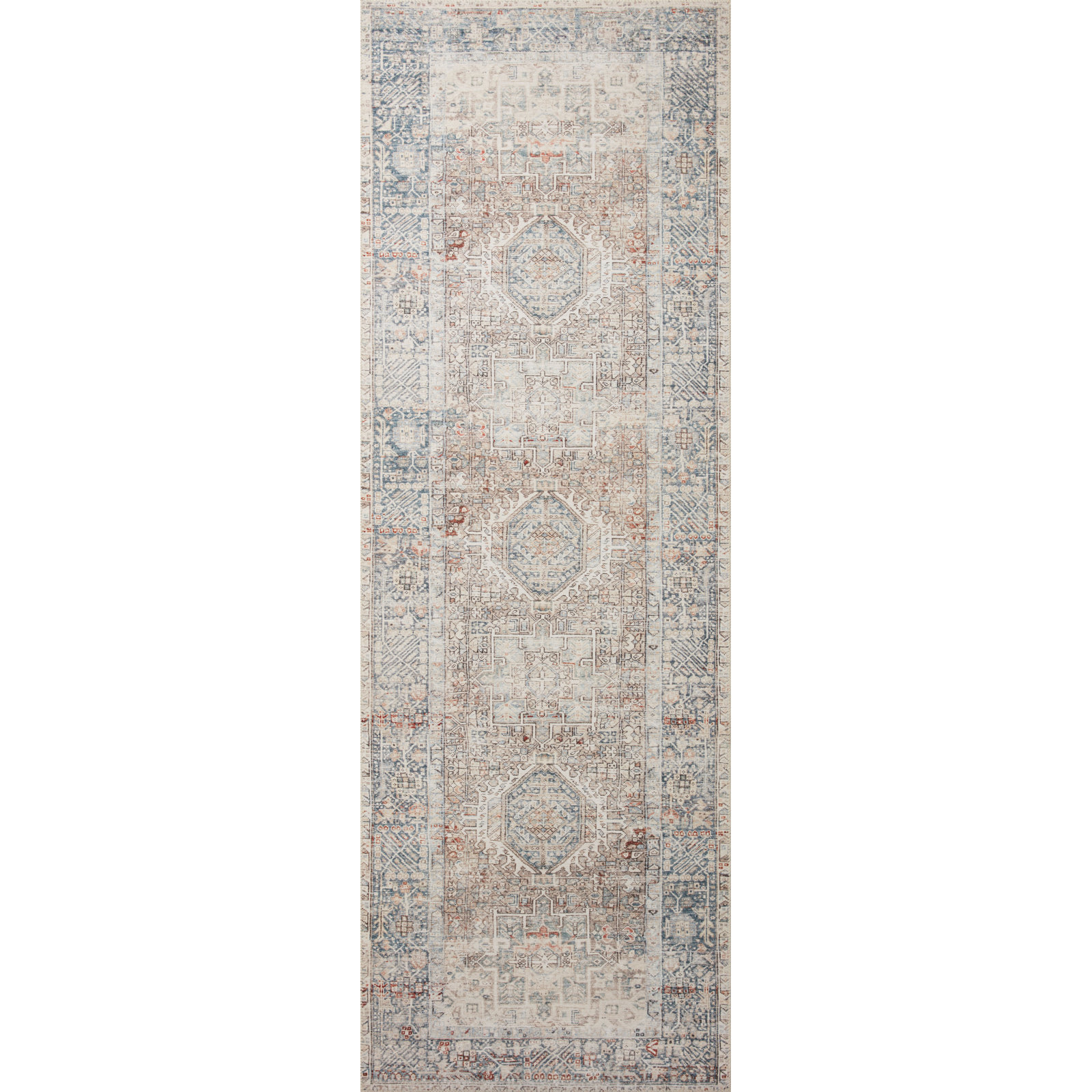 Chris Loves Julia x Loloi Jules Oriental Natural/Ocean Area Rug, Runner 2'6" x 12'
