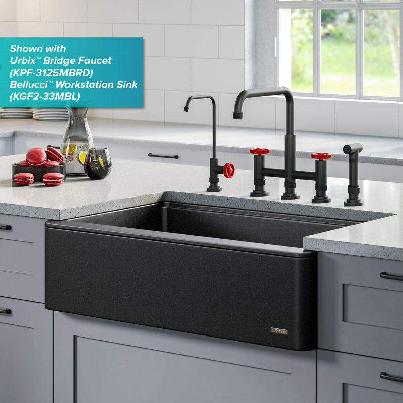 Urbix Kitchen Water Filter Faucet, Matte Black/Red