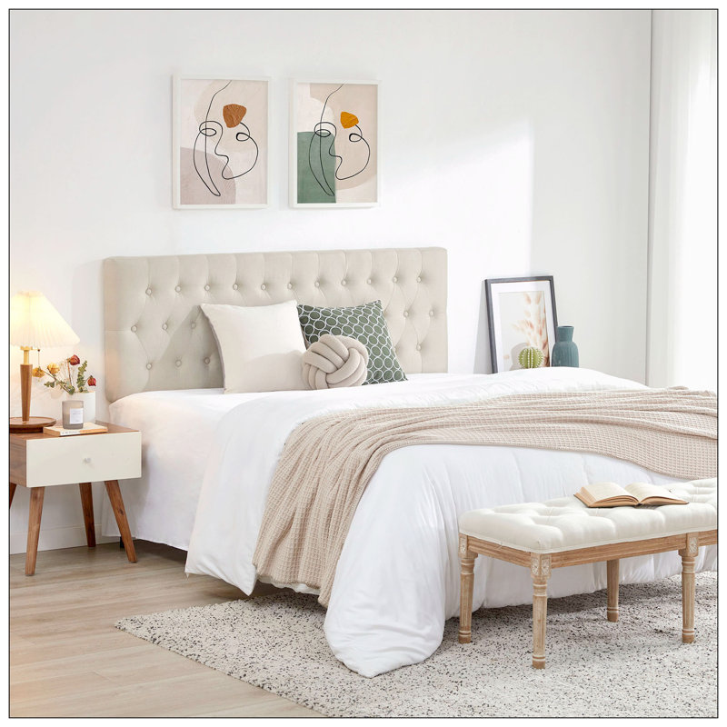 Tête de lit tapissier Darlean, Beige, Double