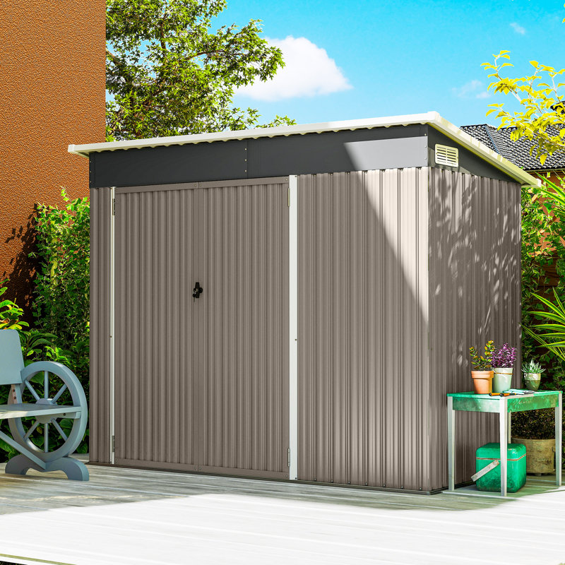 Outsunny 7.5 x 4.3ft Metal Garden Storage Shed Waterproof Vents, Light Grey