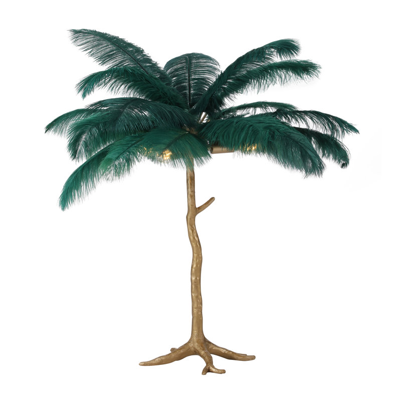 28"H Branch and Black Ostrich Feather Table Lamp, Vert