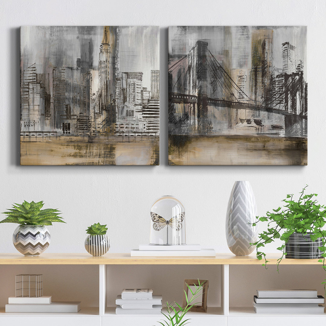 Empire Twilight - 2 Piece Wrapped Canvas Painting Print Set Williston Forge 