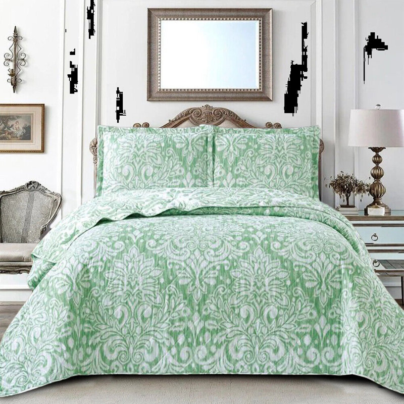 Cammeron Polyester Floral Bedspread with Pillowcases, Single, Green