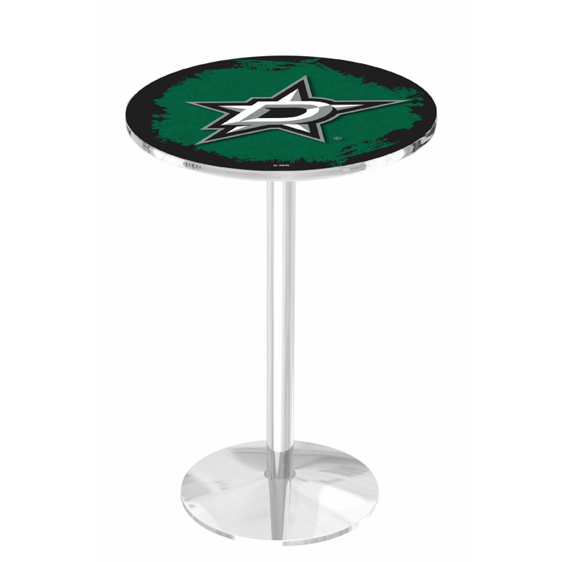 NHL Round Metal Base Dining Table, Chrome, Dallas Stars