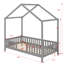 Lit à baldaquin avec structure en forme de maison et rails latéraux surélevés, lit en bois avec toit-766149878