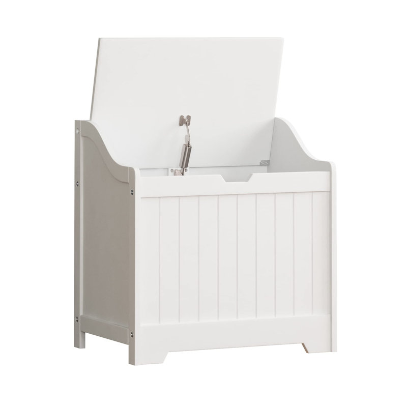 Bathroom Laundry Cabinet Storage Cupboard Chest Bin Wooden Basket Unit (White)
