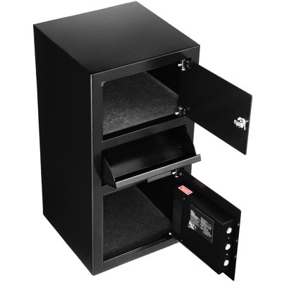 Coffre-fort robuste de 3,6 pieds cubes, fente à l'avant, noir, deux compartiments, coffre-fort à alarme avec fente et clavier numérique, idéal pour la maison de bureau, système de rangement à 3 niveaux, déverrouillage