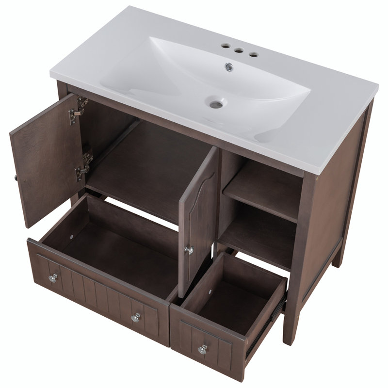 Meuble-lavabo 36 po avec lavabo en céramique, Brun