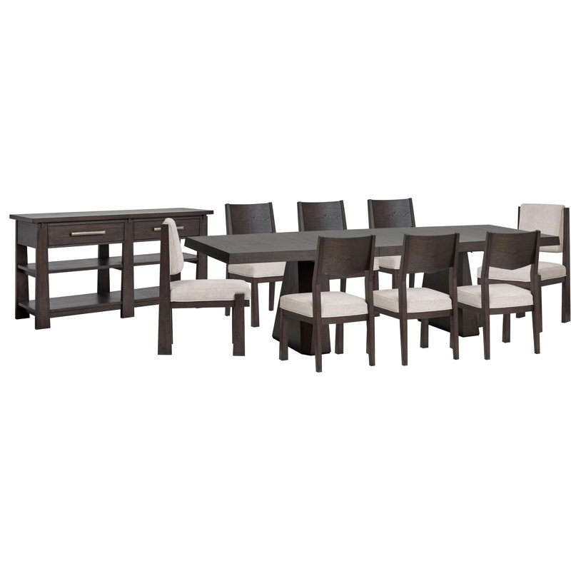 Table de salle à manger à double caisson Makaylee, 10 pièces: table, 8 chaises, buffet