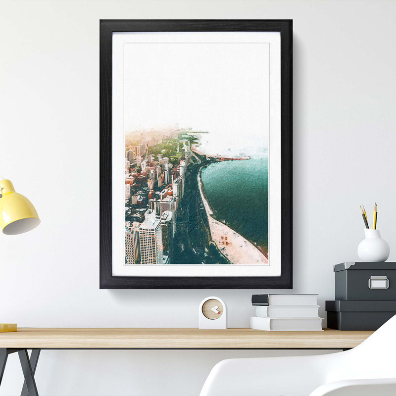 Chicago Skyline - Picture Frame Painting Print, 36cm H x 27cm W x 2cm D, Black Framed