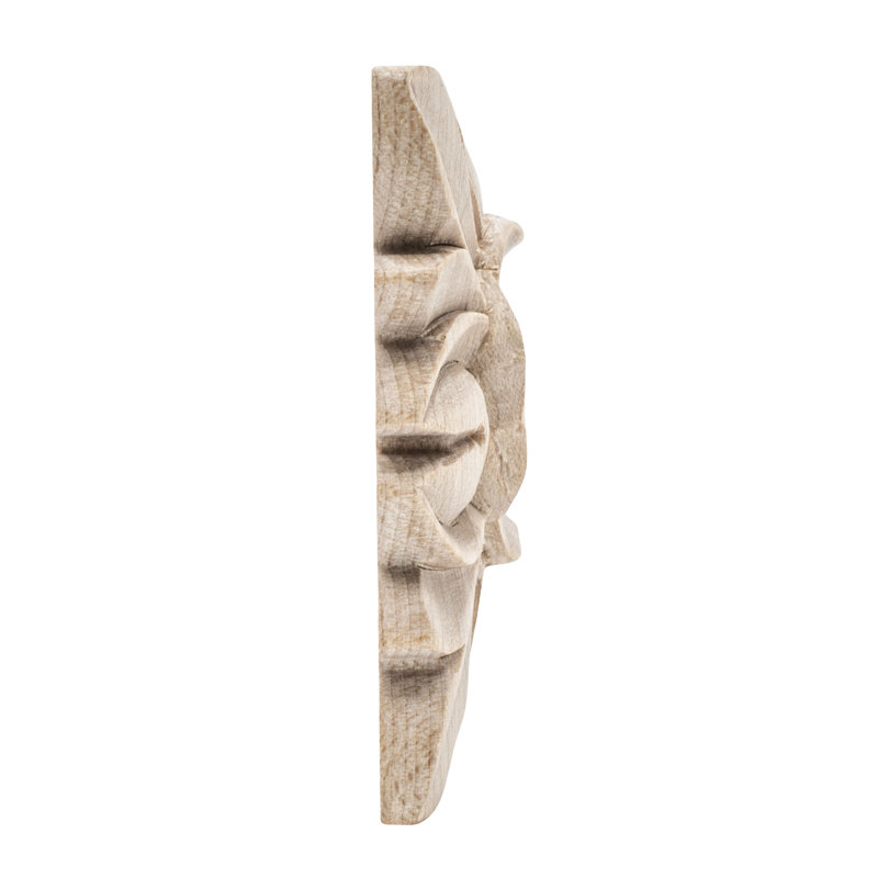 Unfinished Hand Carved Maple Wood Floral Onlay Applique