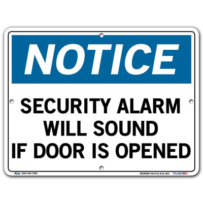 Security Alarm Will Sound If Door is Opened Notice Sign -  Vestil, SI-N-51-B-AL-063