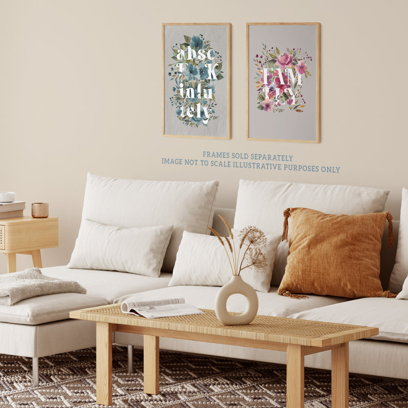 Family Boho Flowers And Floral Pink And Blues Modern - 2 Piece No Frame Print Set, 29.7cm H x 21cm W x 0.4cm D