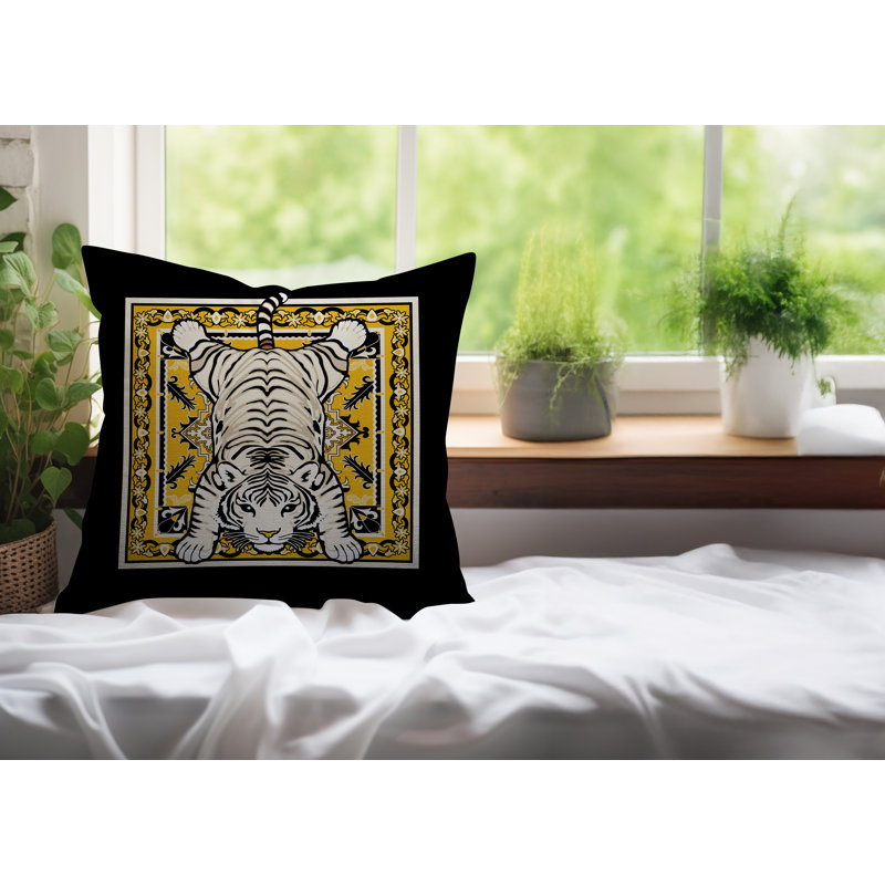 Oreiller carré réversible intérieur / extérieur Gibo Tiger, Jaune, Carré 15 po