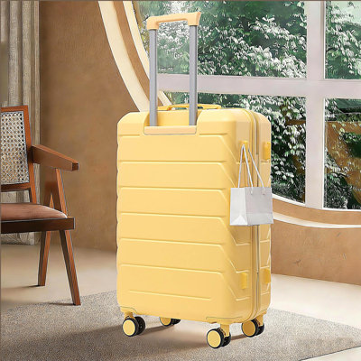 Grand bagage à carreaux en plastique dur 28 pouces ABS - Surface résistante aux égratignures Quatre roues multidirectionnelles, avec serrure à combinaison et crochets latéraux. (Jaune)
