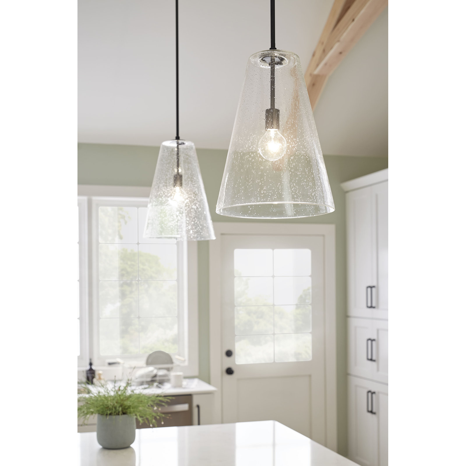 Evanne Single Light Glass Dimmable Pendant, Satin Black