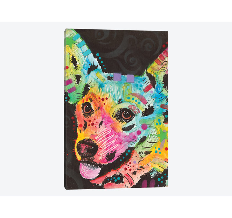 «Corgi I», impression sur toile, H 32 po x l 24 po x P 1 po, Papier d'art encadré noir, Blanc