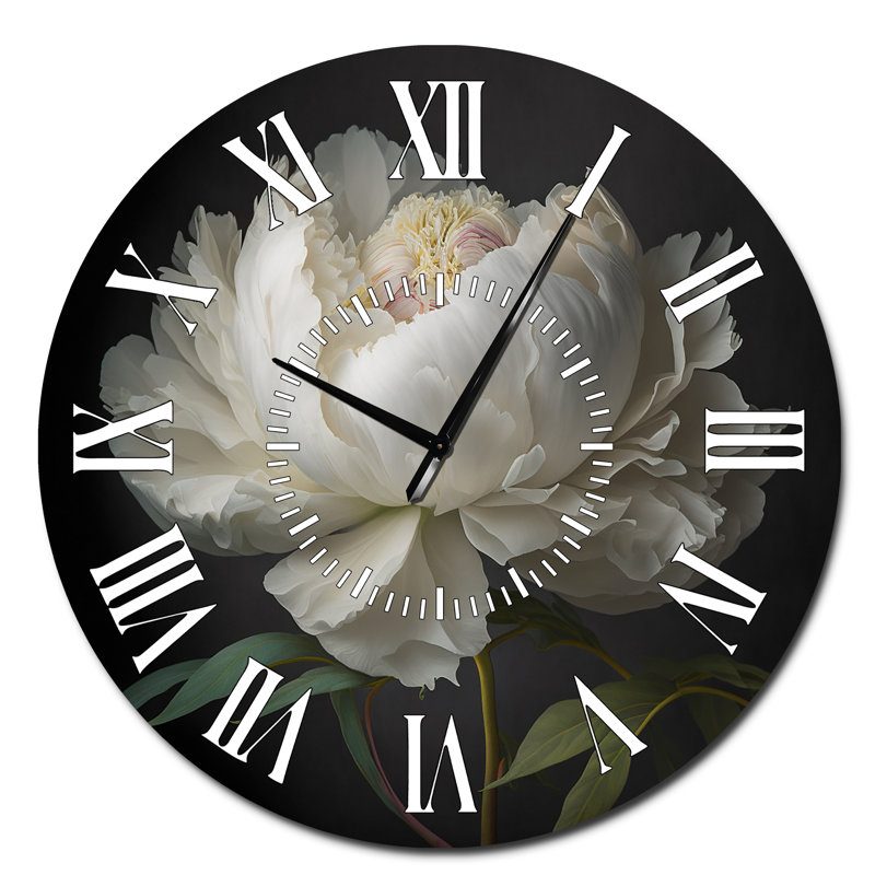 Horloge murale florale blanche pivoine VI, Surdimensionné