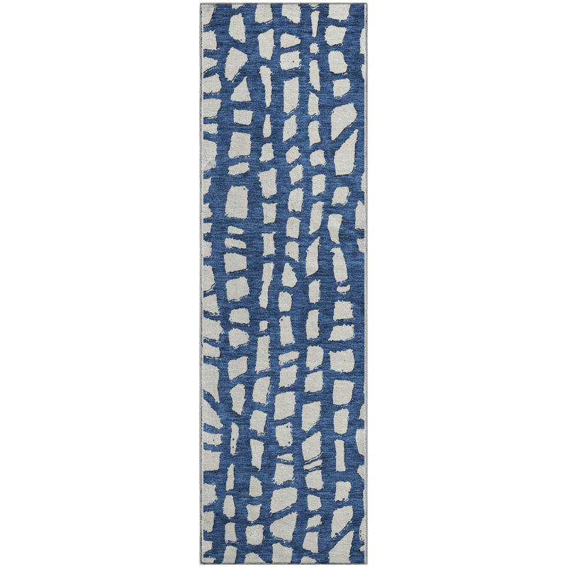 Premium Machine Washable Prisco Navy Rug, Runner 2'3" x 7'6"
