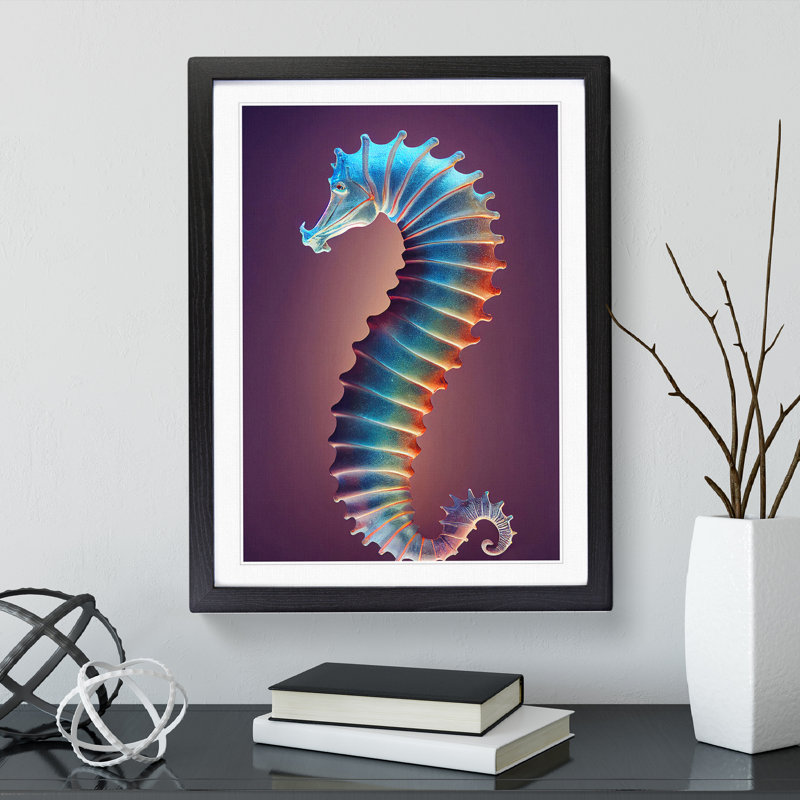Neon Seahorse - Single Picture Frame Print, Black Framed, 64cm H x 46cm W x 2cm D