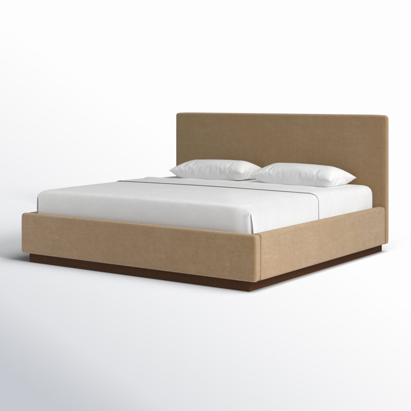 Harwich Upholstered Low Profile Platform Bed, King, Light Brown