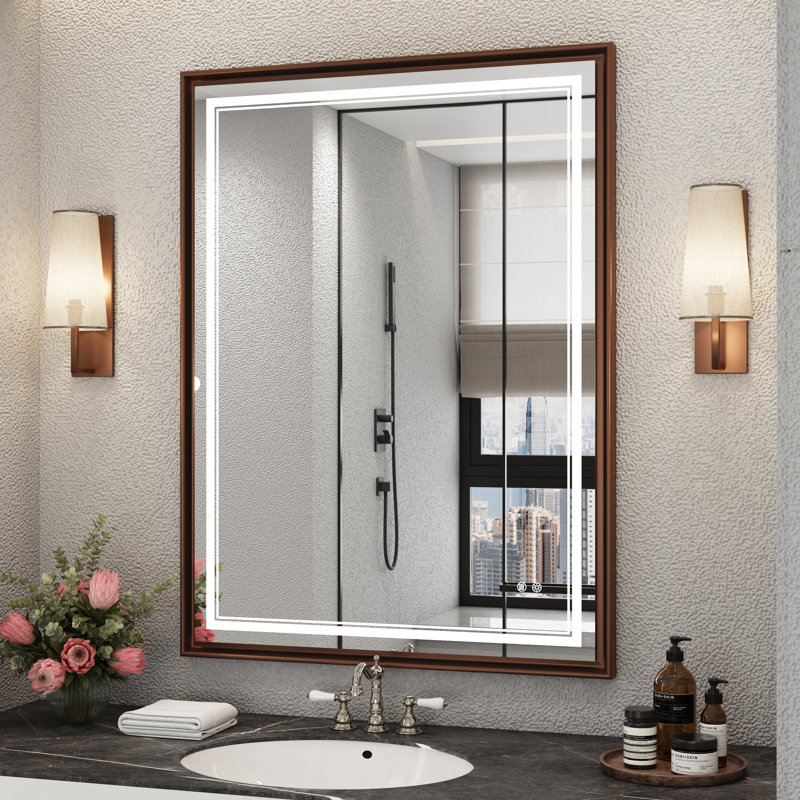 Miroir de salle de bain à miroir pour salle de bain, Bronze, 32 po x 24 po